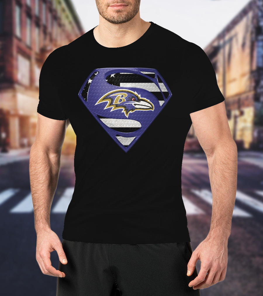 Baltimore Ravens Superman Shield American Flag Emblem T-Shirt