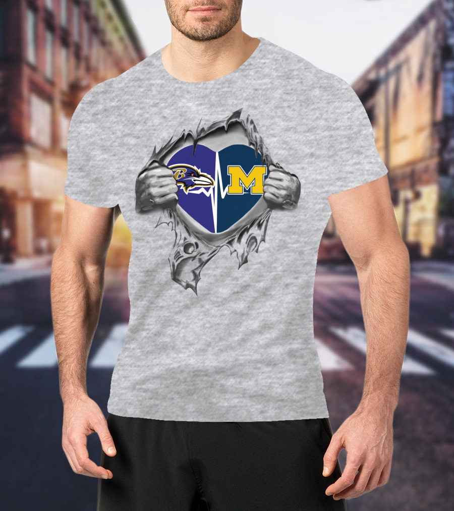 Baltimore Ravens Michigan Wolverines Heartbeat T-Shirt