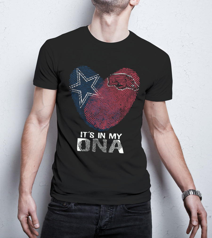 Cowboys Arkansas Razorbacks It's In My DNA Fingerprint Heart With Star And Hog T-Shirt