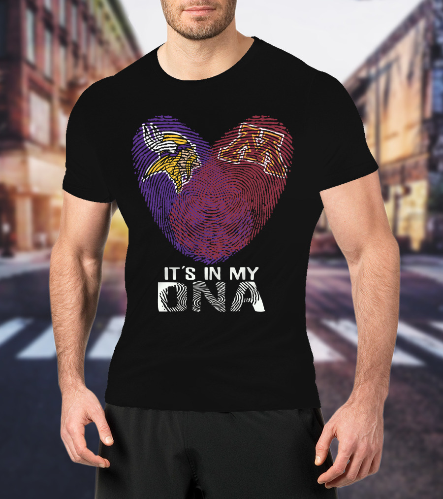Minnesota Vikings Minnesota Golden Gophers It's In My DNA Heart Fingerprint T-Shirt