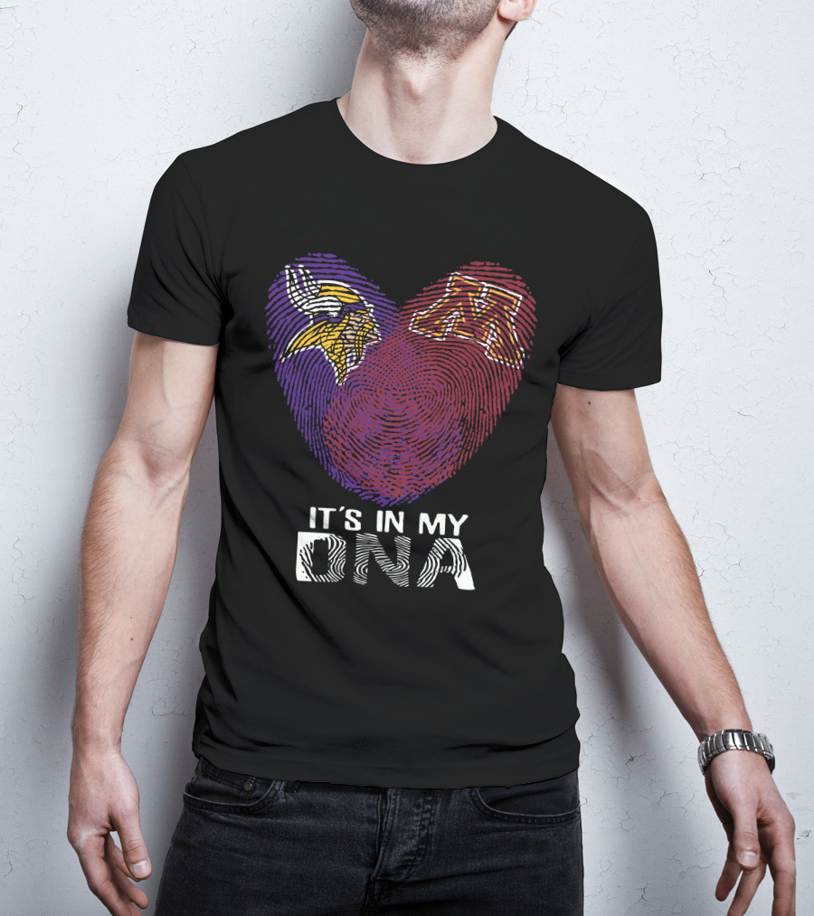 Minnesota Vikings Minnesota Golden Gophers It's In My DNA Heart Fingerprint T-Shirt