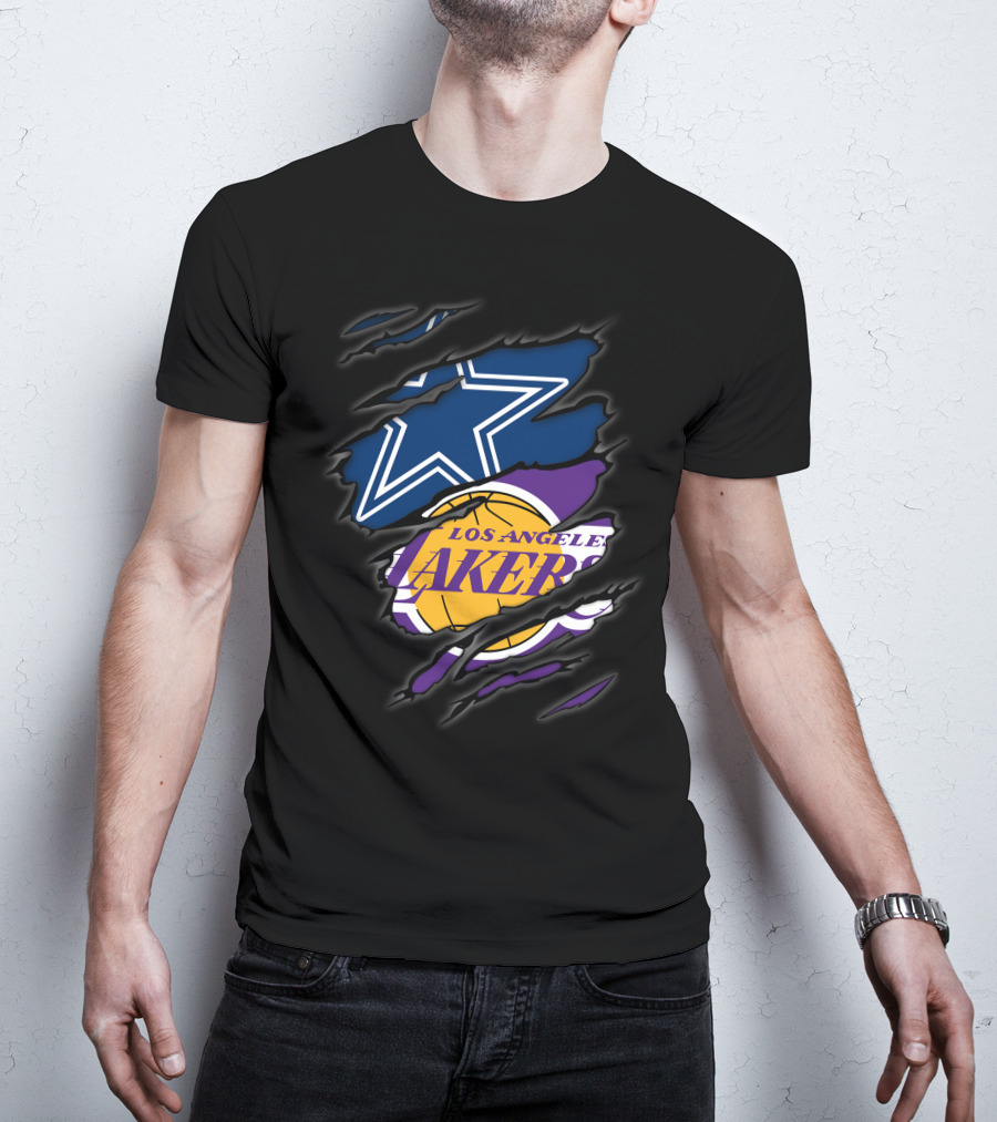 Dallas Cowboys Los Angeles Lakers Torn Logo Mashup T-Shirt