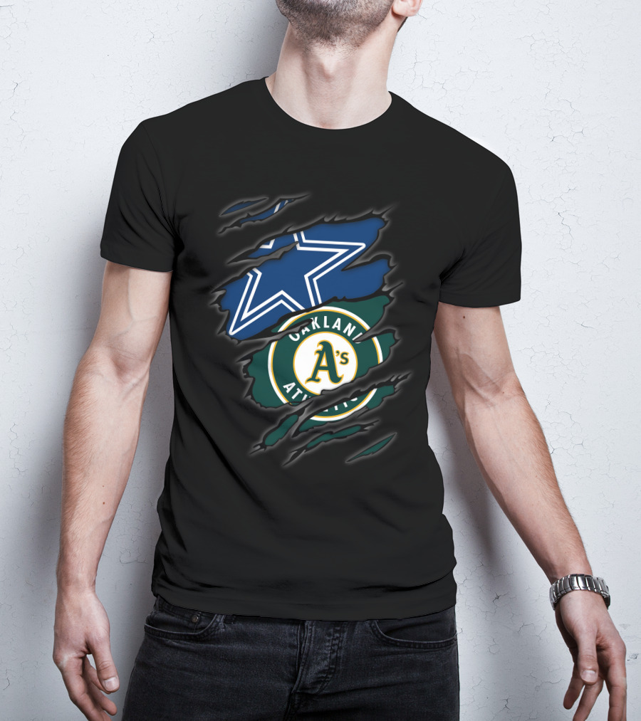 Dallas Cowboys And Oakland Athletics Dual Sports Logo Tear T-Shirt