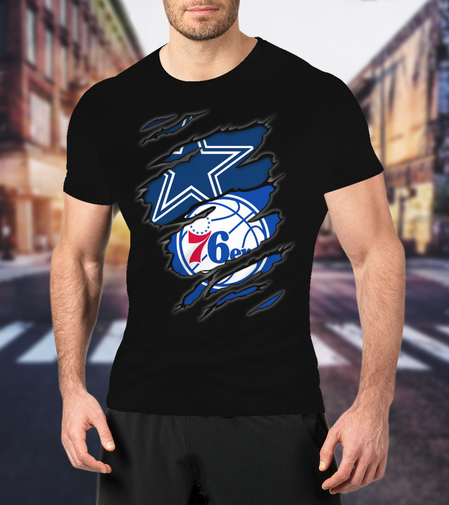 Cowboys Philadelphia 76ers Star And Basketball Fusion T-Shirt