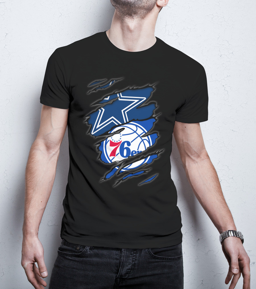 Cowboys Philadelphia 76ers Star And Basketball Fusion T-Shirt