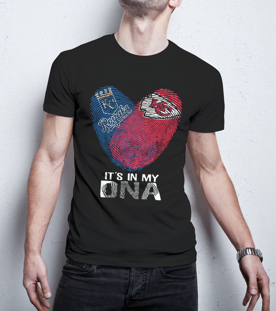 Kansas City Royals Chiefs It's In My DNA Fingerprint Heart T-Shirt