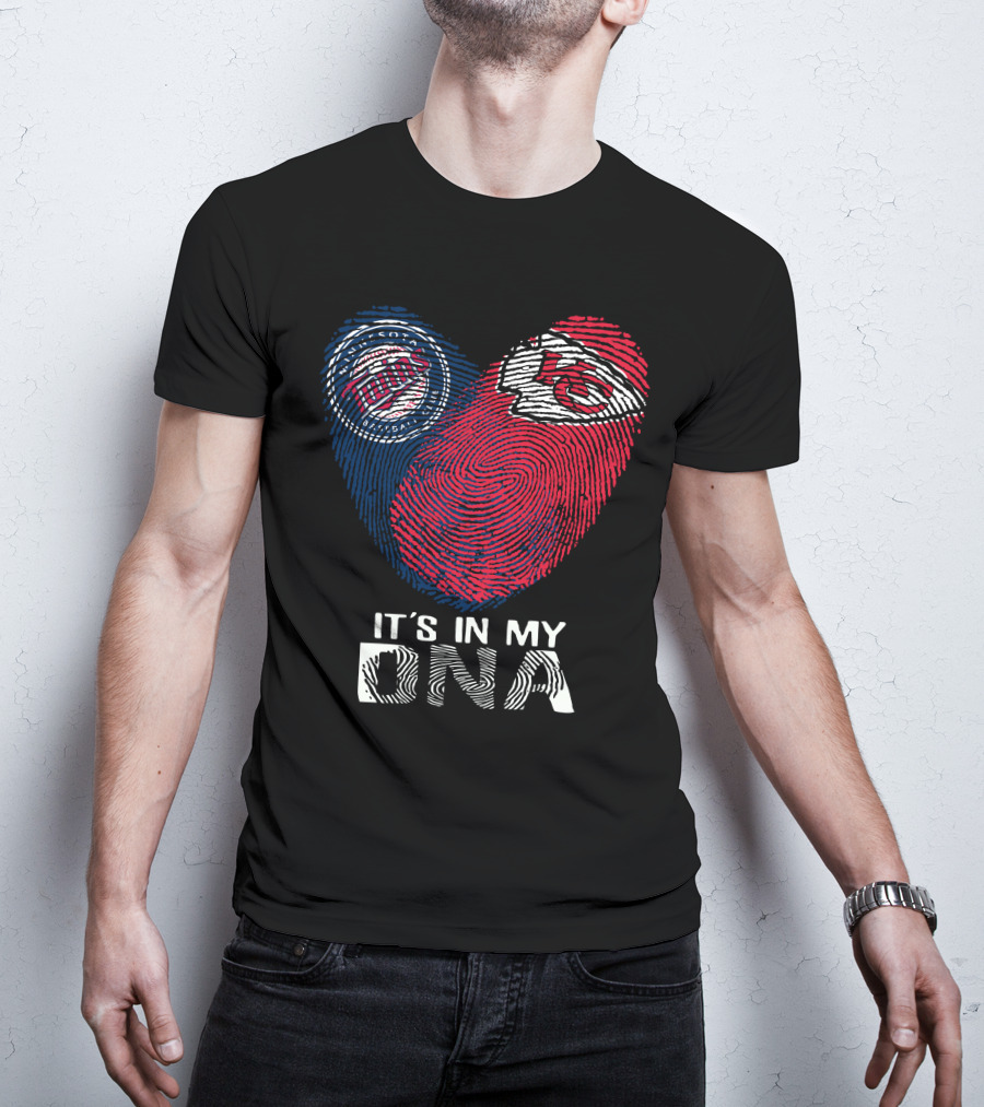 Minnesota Twins Kansas City Chiefs It's In My DNA Fingerprint Heart T-Shirt
