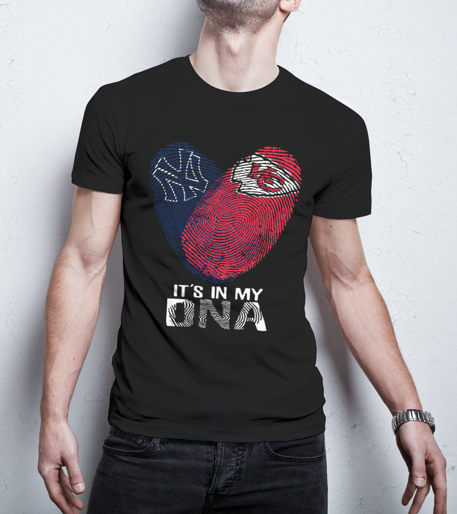 New York Yankees Kansas City Chiefs Heart Fingerprint It's In My DNA T-Shirt