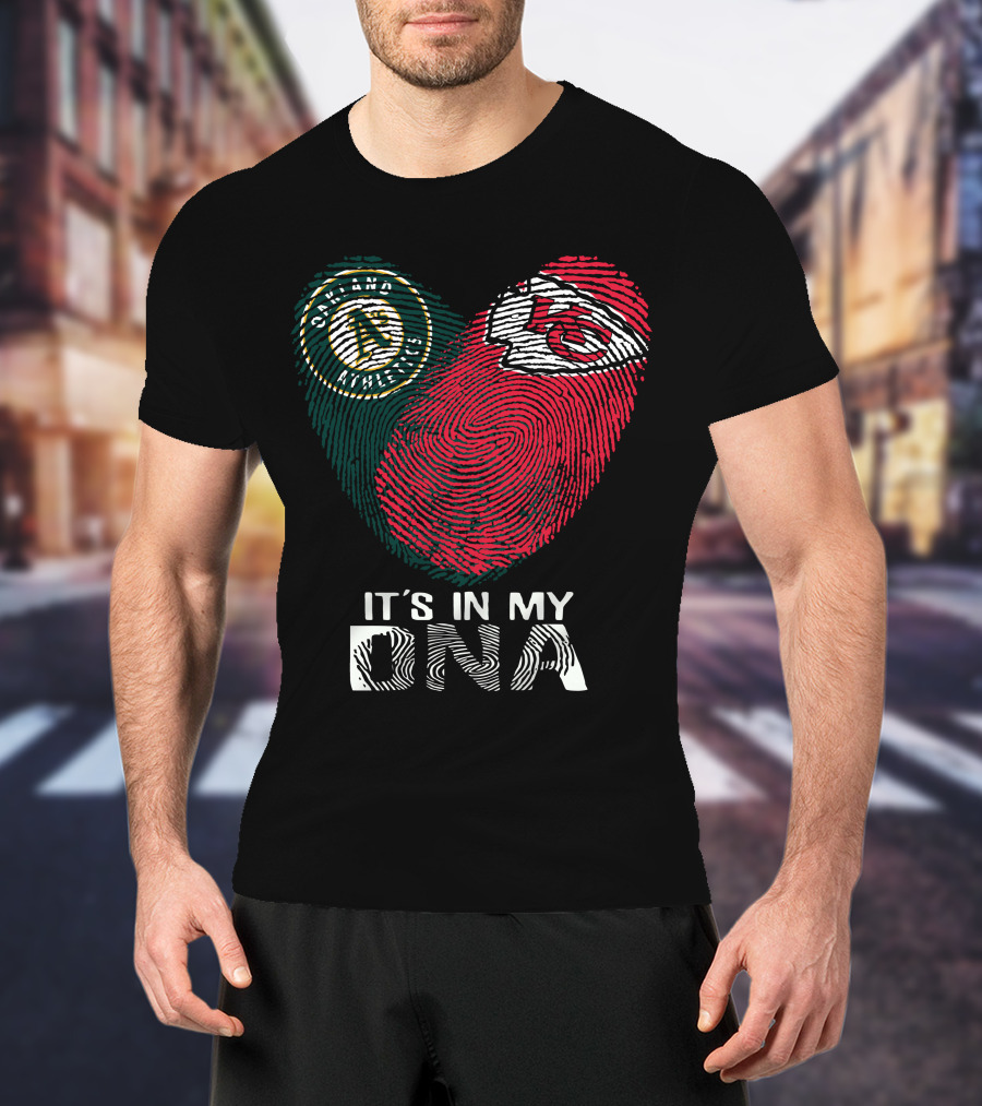 Oakland Athletics Kansas City Chiefs It's In My DNA Fingerprint T-Shirt