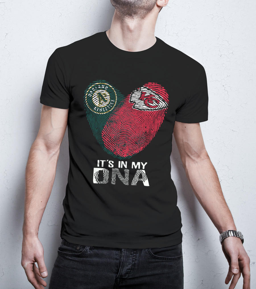 Oakland Athletics Kansas City Chiefs It's In My DNA Fingerprint T-Shirt