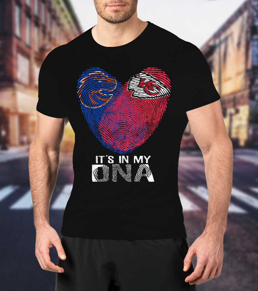Boise State Broncos And Chiefs It's In My Dna Fingerprint Heart T-Shirt