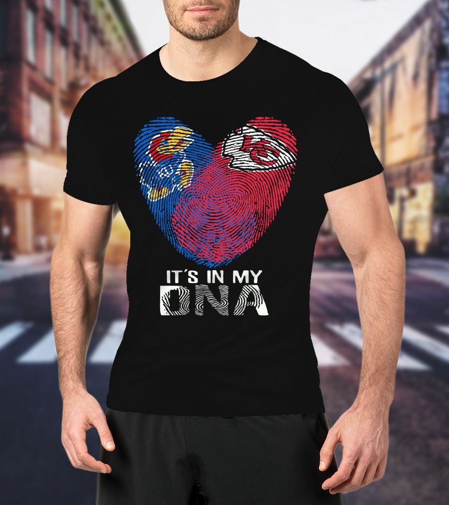 Kansas Jayhawks Chiefs Fingerprint Heart It's In My Dna T-Shirt
