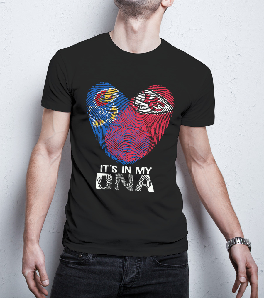 Kansas Jayhawks Chiefs Fingerprint Heart It's In My Dna T-Shirt