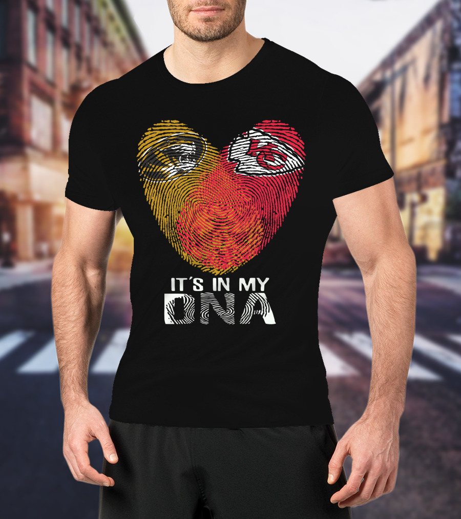 It's In My Dna Missouri Tigers Chiefs Fingerprint Heart T-Shirt