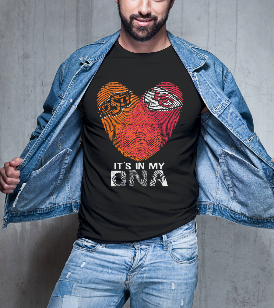 Oklahoma State Osu And Kansas City Chiefs It's In My Dna Fingerprint Heart T-Shirt