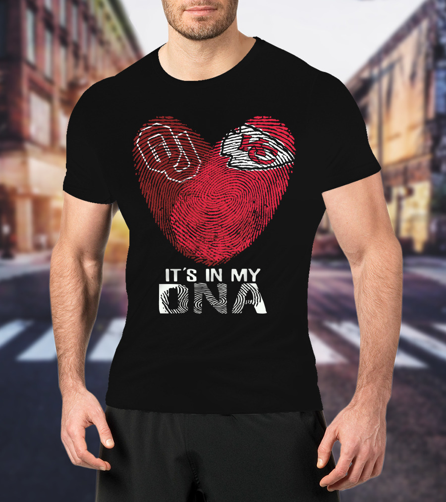 Sooners Ou Kansas City Chiefs It's In My Dna Fingerprint Heart T-Shirt
