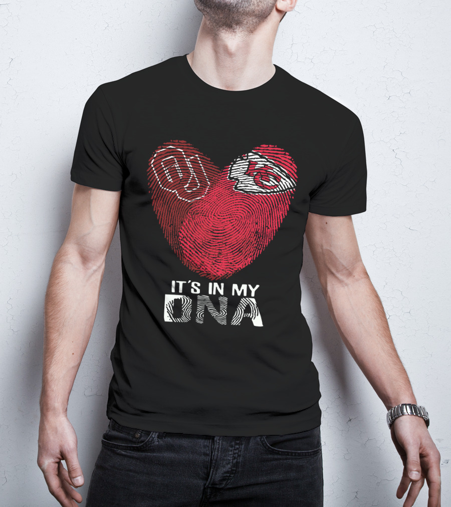 Sooners Ou Kansas City Chiefs It's In My Dna Fingerprint Heart T-Shirt
