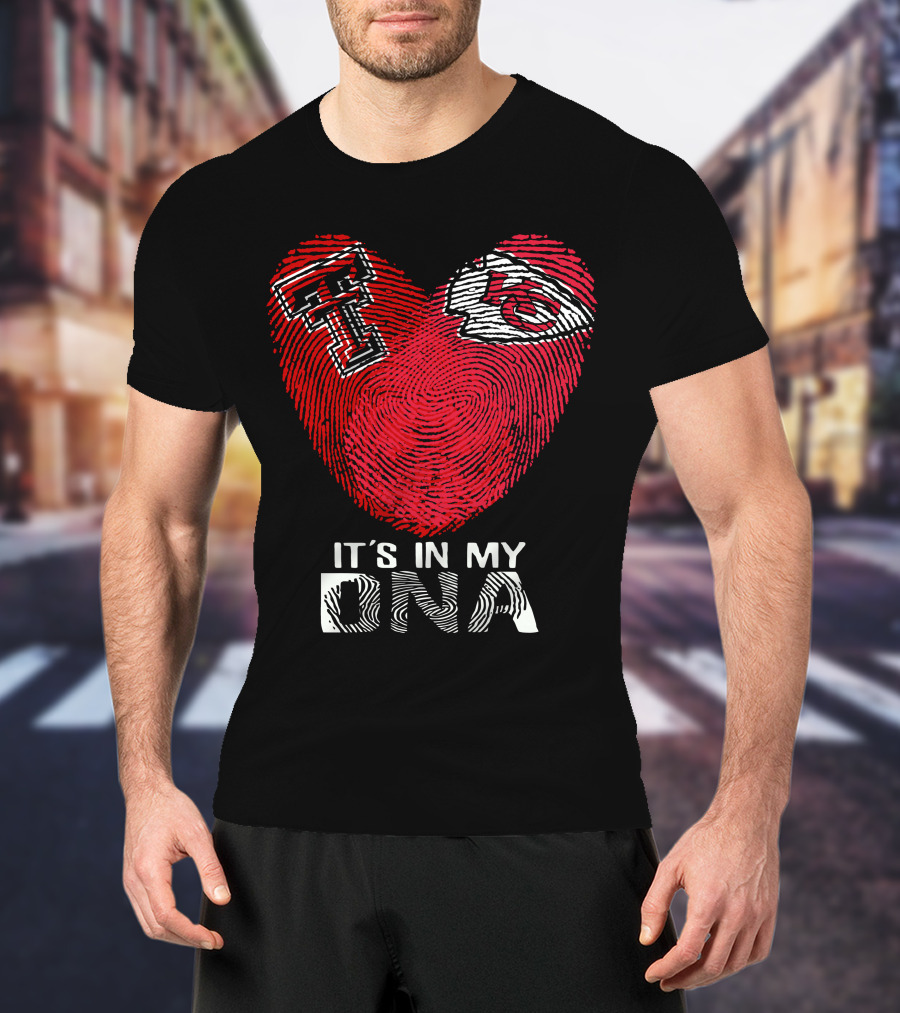 Texas Tech T And Kansas City Chiefs Arrowhead Logo It's In My DNA Fingerprint Heart T-Shirt