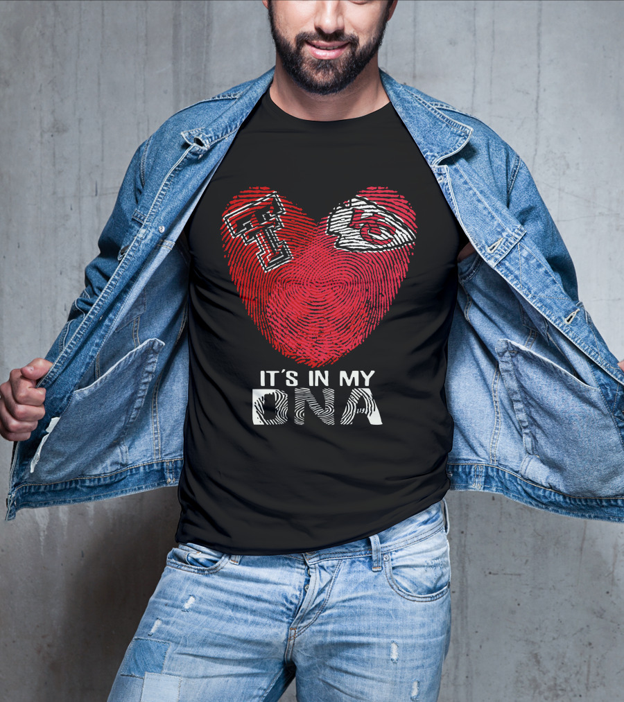 Texas Tech T And Kansas City Chiefs Arrowhead Logo It's In My DNA Fingerprint Heart T-Shirt