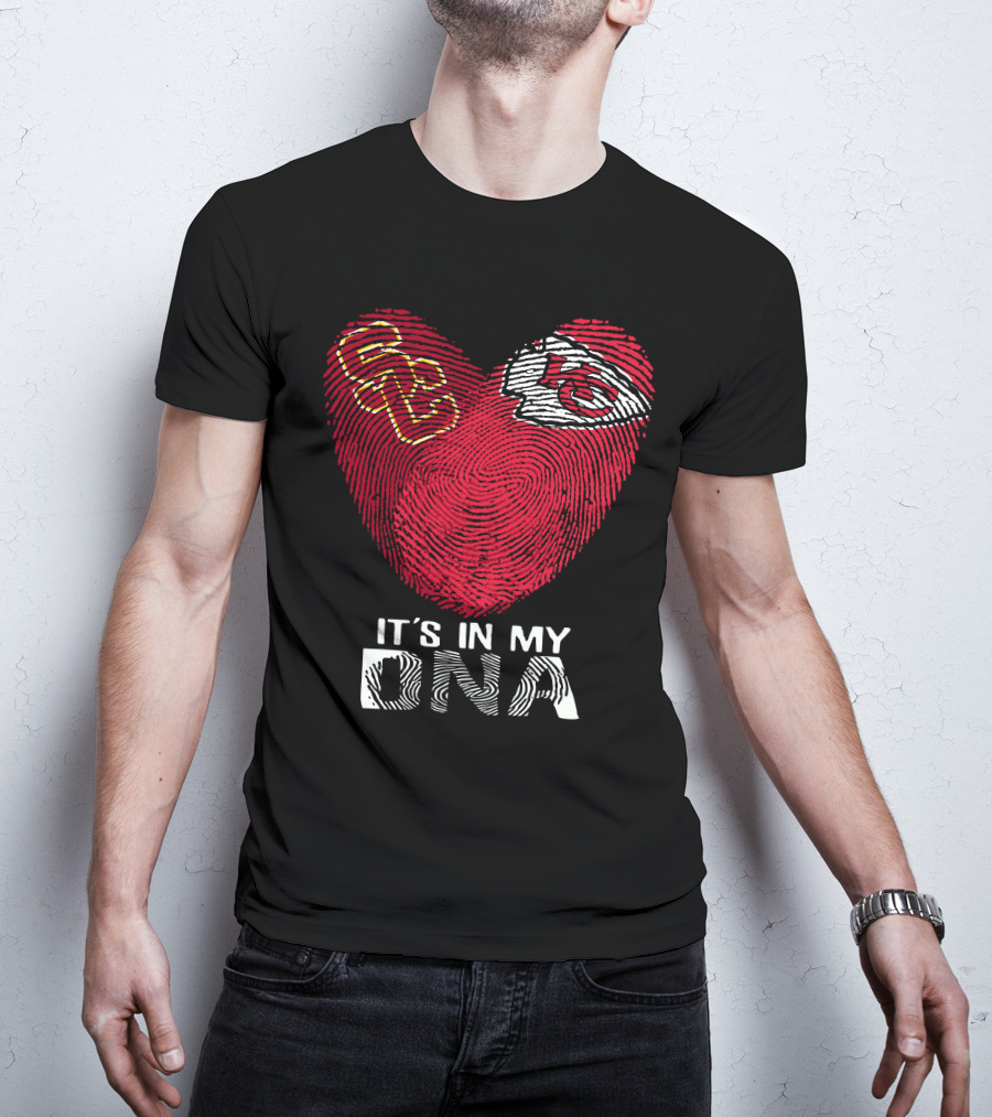 USC Trojans KC Chiefs Heart Shape Fingerprint It's In My DNA T-Shirt