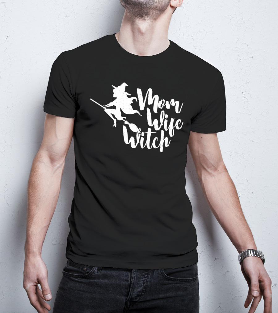 Mom Wife Witch Flying Silhouette On Broomstick T-Shirt