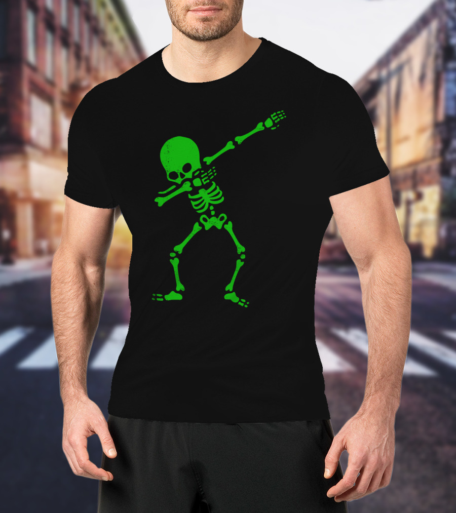Dabbing Green Skeleton Halloween Humor T-Shirt