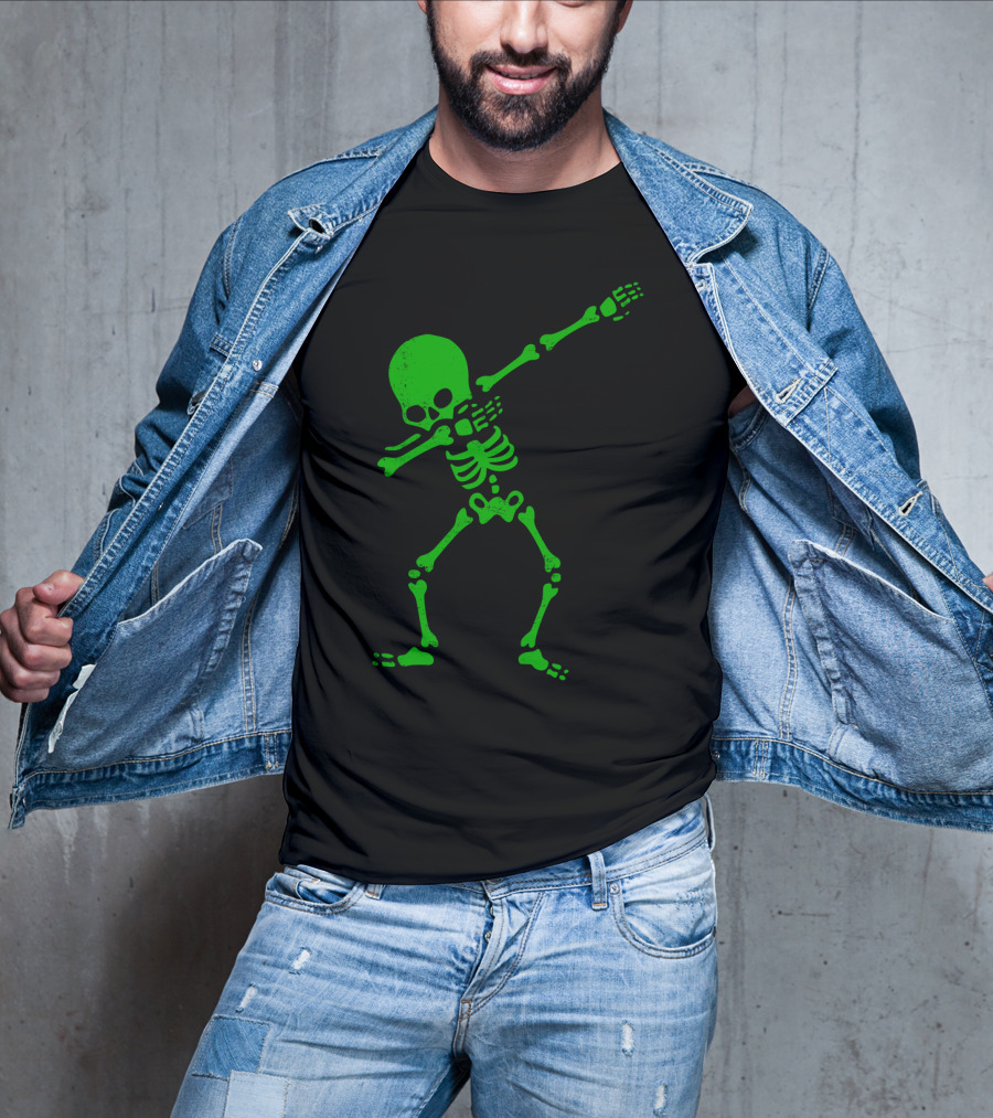 Dabbing Green Skeleton Halloween Humor T-Shirt
