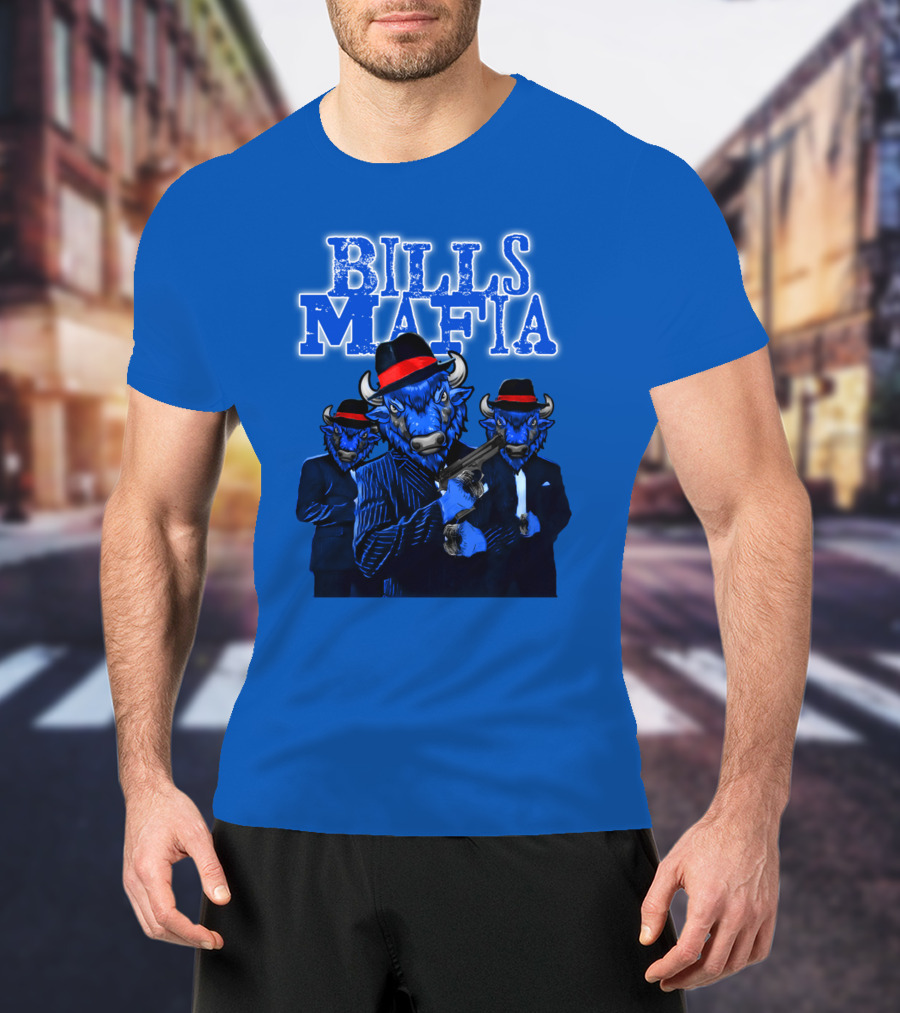 Bills Mafia Suited Blue Bulls Gang With Red Hats T-Shirt