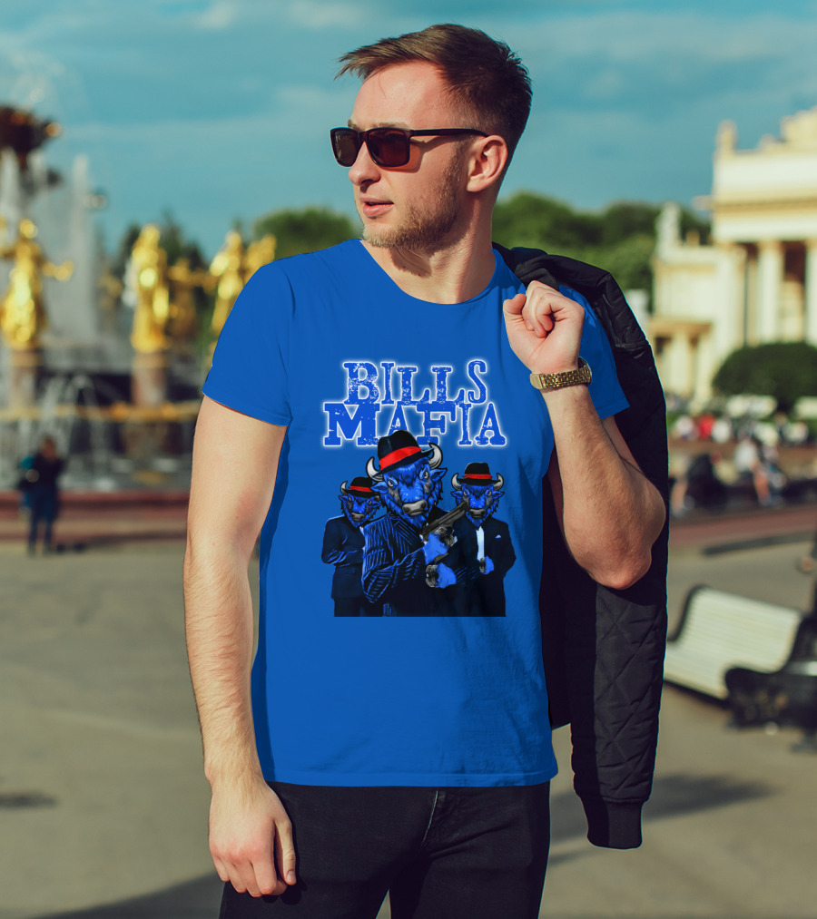 Bills Mafia Suited Blue Bulls Gang With Red Hats T-Shirt