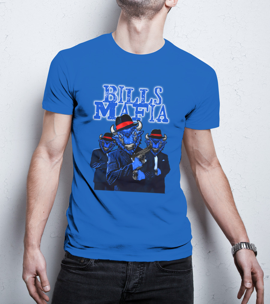 Bills Mafia Suited Blue Bulls Gang With Red Hats T-Shirt