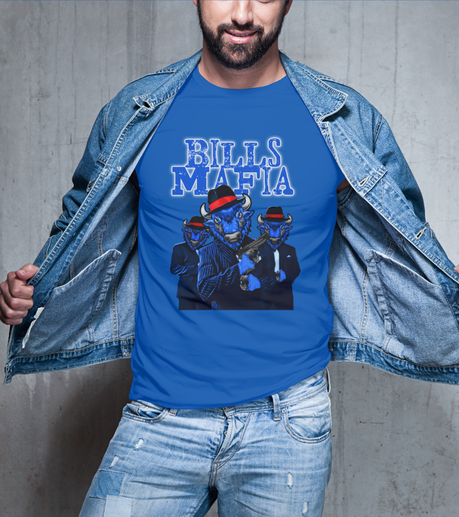 Bills Mafia Suited Blue Bulls Gang With Red Hats T-Shirt