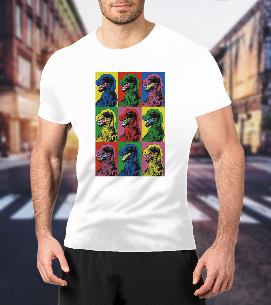 Pop Art T-Rex Jurassic Park Steven Spielberg Colorful Dinosaur T-Shirt