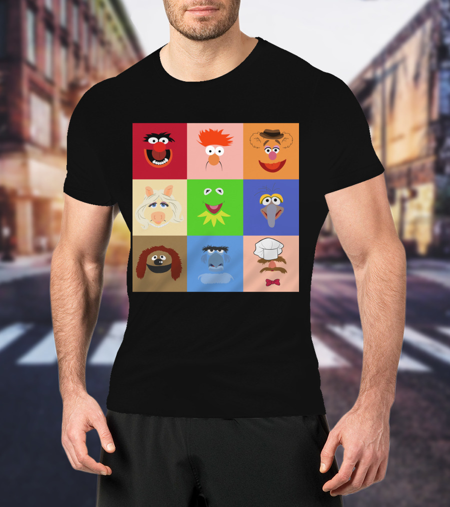 Muppets Faces Grid Featuring Kermit Piggy Fozzie Gonzo And More T-Shirt