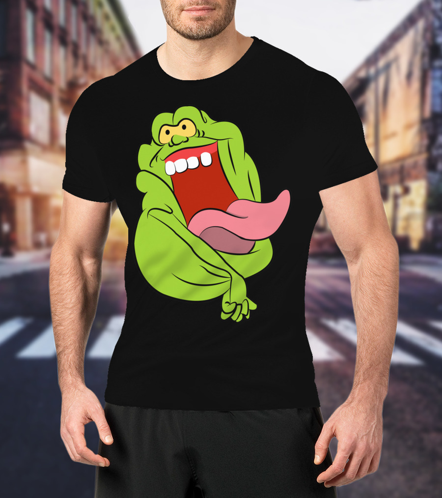 The Real Ghostbusters Slimer Tongue Out Iconic Cartoon Ghost Character T-Shirt