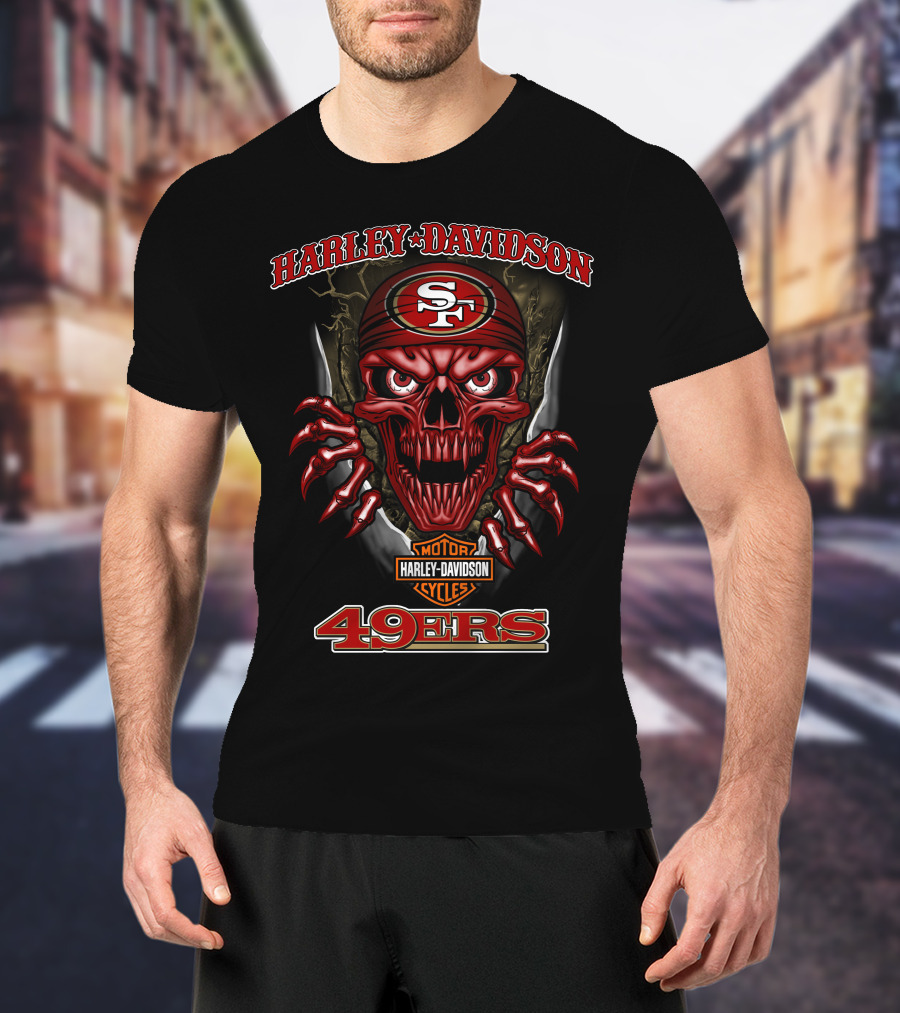 Harley Davidson Motor Cycles Sf 49ers Skull T-Shirt