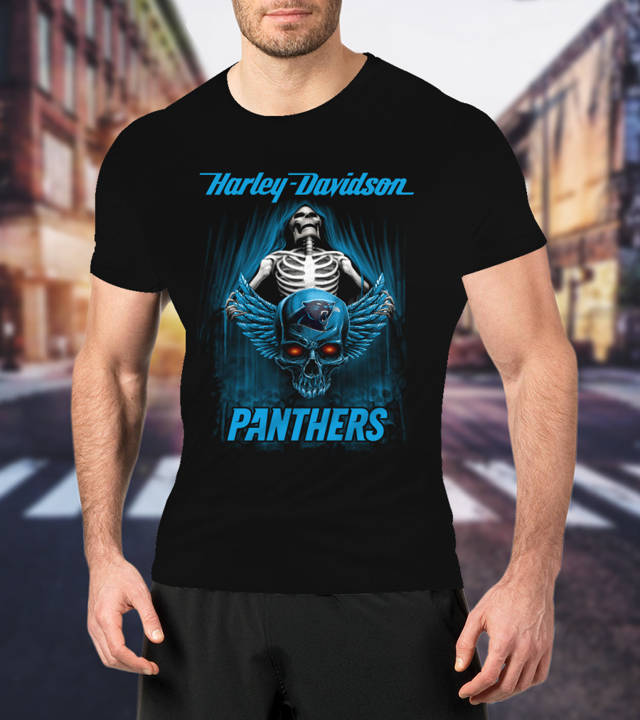 Harley Davidson Panthers Carolina Panthers Nfl Skull Wings Skeleton T-Shirt
