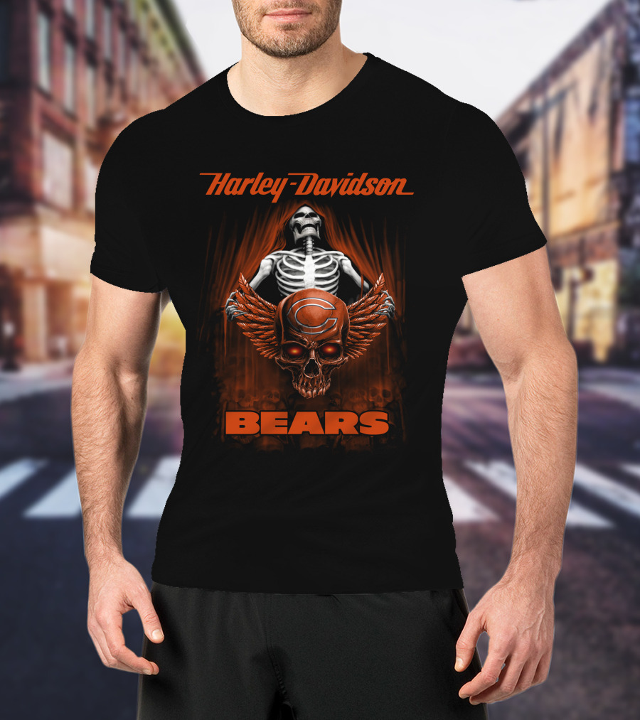 Harley Davidson Bears Nfl Chicago 0610 Skeleton Skull T-Shirt
