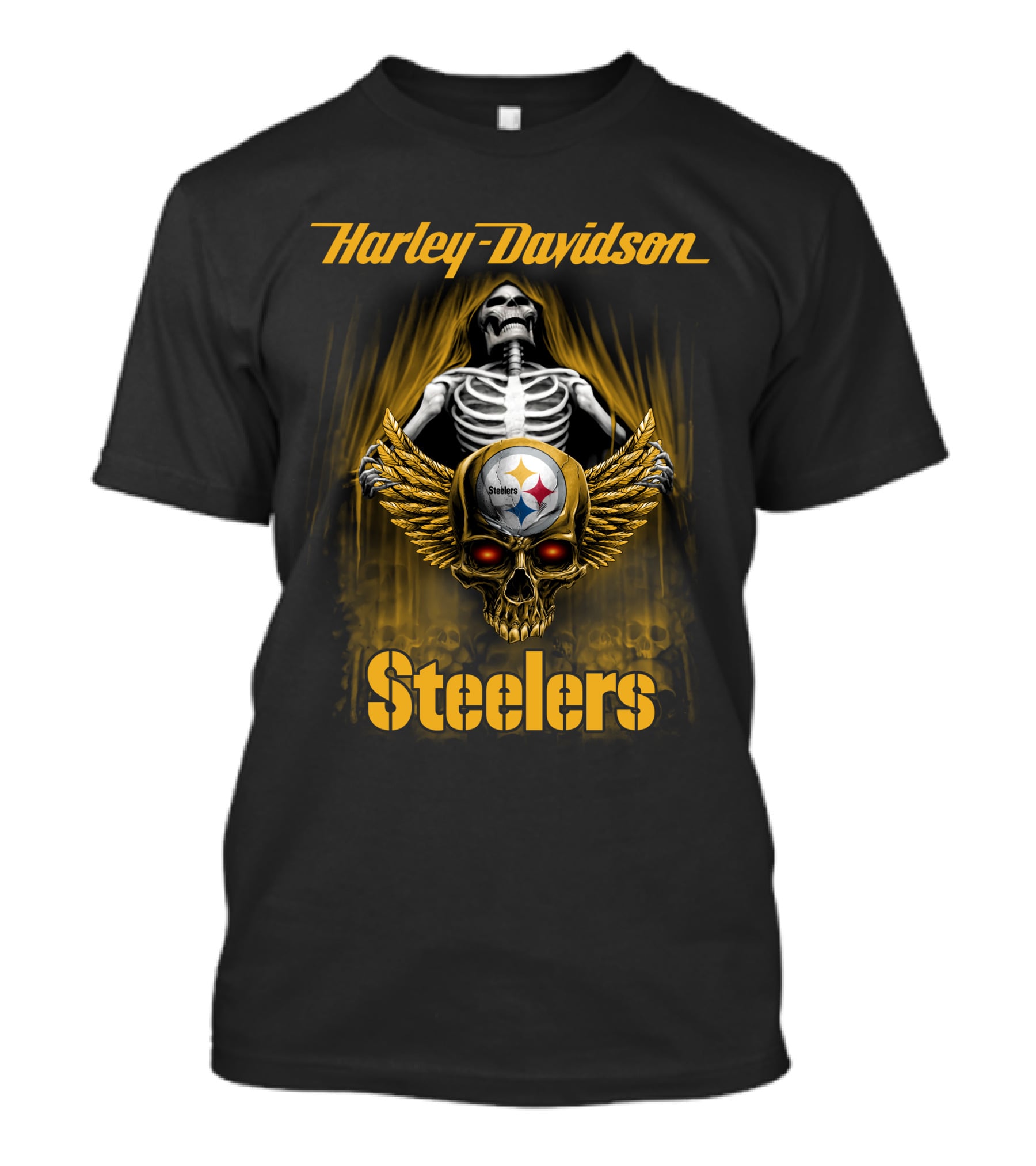 Harley Davidson Steelers Skull With Wings Skeleton T-Shirt