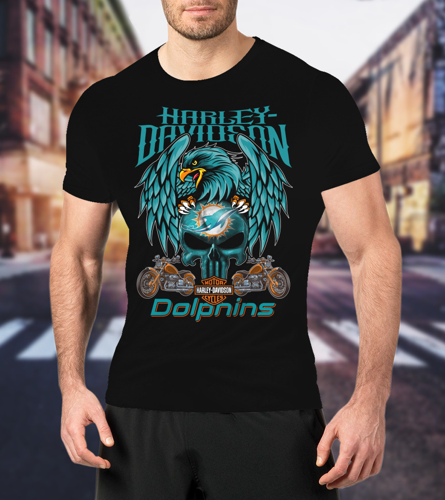 Harley Davidson Motor Cycles Dolphins Miami Dolphins T-Shirt