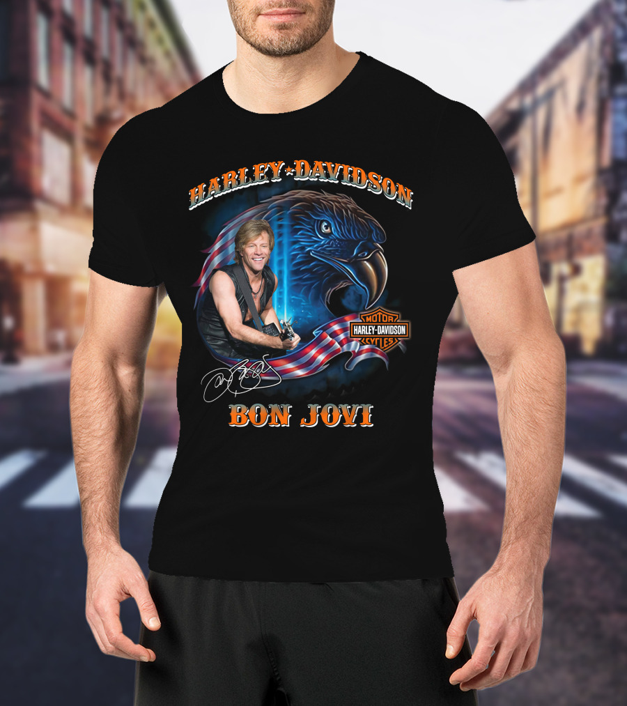 Harley Davidson Bon Jovi American Eagle Motor Cycles T-Shirt