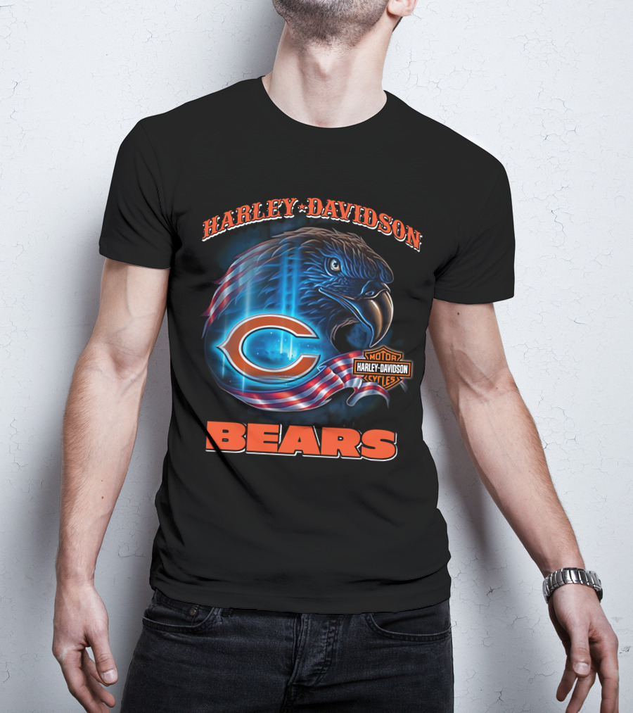 Harley Davidson Chicago Bears Eagle Motorcycle Cycles T-Shirt