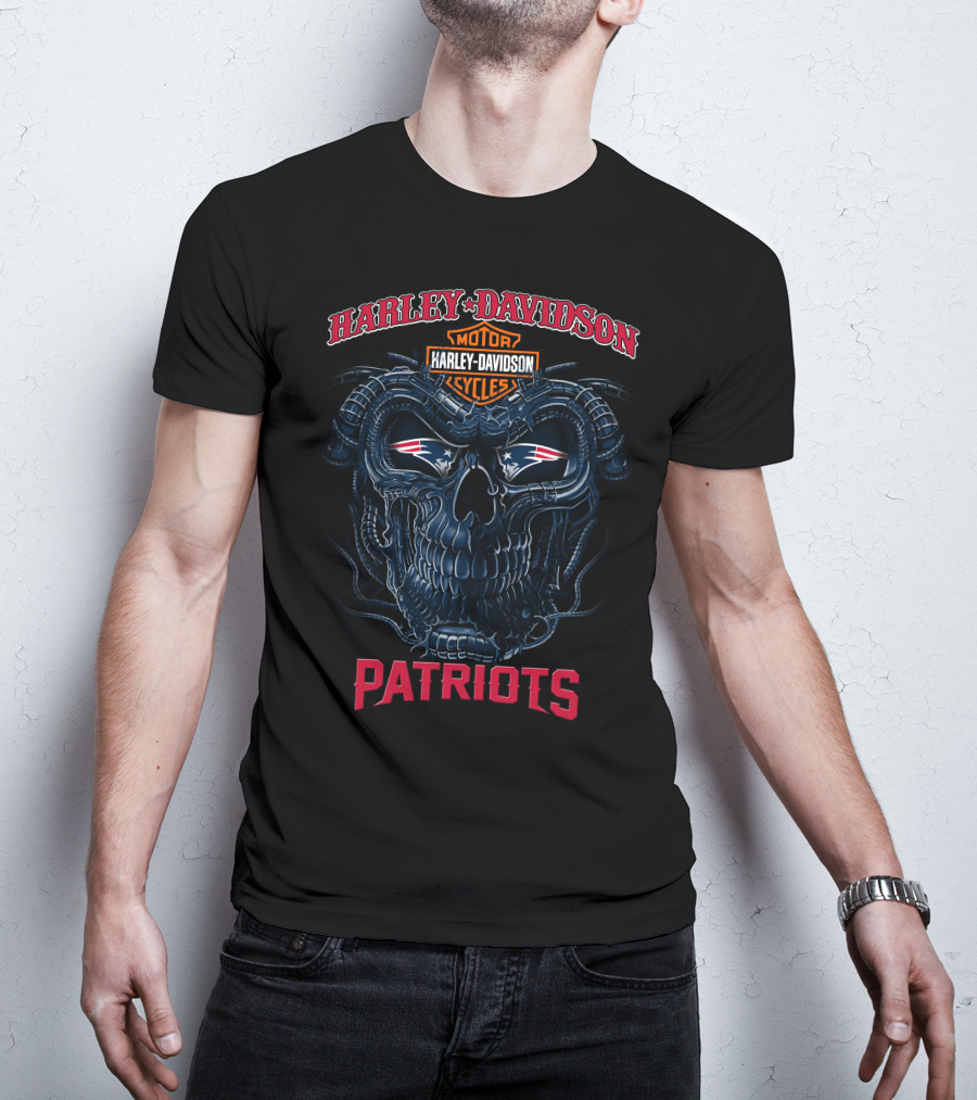 Harley Davidson Motorcycles Patriots Skull T-Shirt