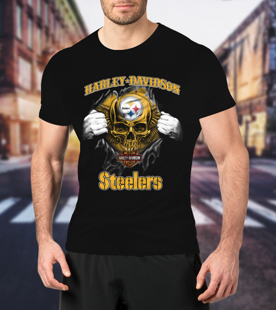 Harley Davidson Pittsburgh Steelers Skull T-Shirt