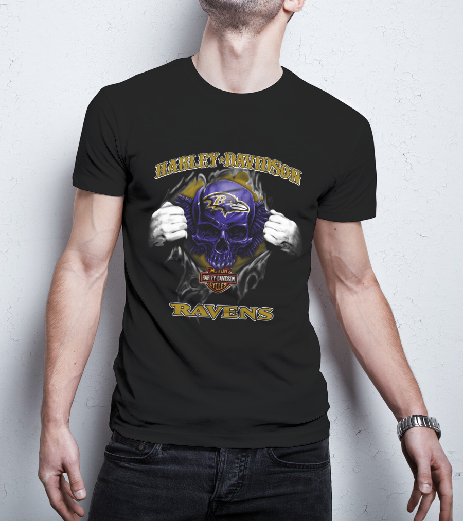 Harley Davidson Baltimore Ravens Skull Nfl Football T-Shirt