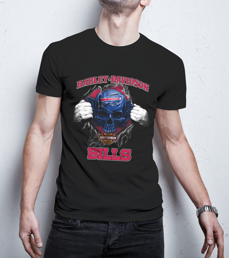 Harley Davidson Nfl Buffalo Bills Skull T-Shirt