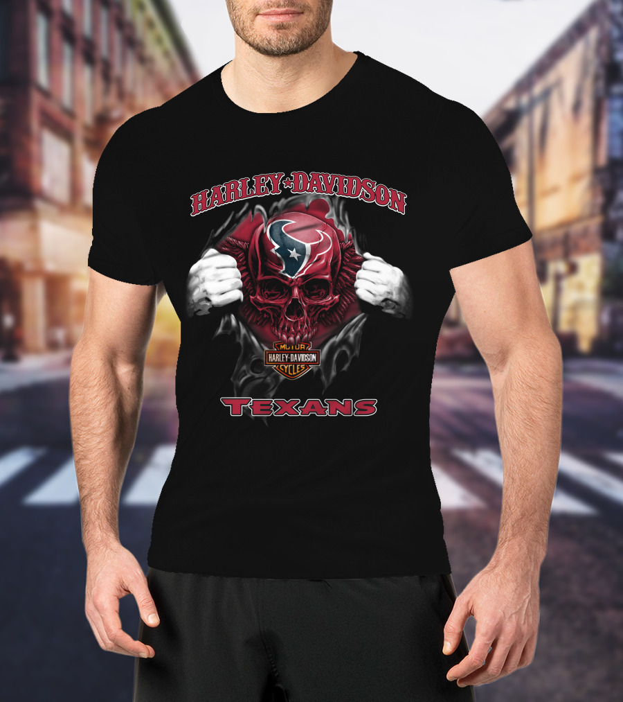Harley Davidson Major Cycles Skull Texans T-Shirt