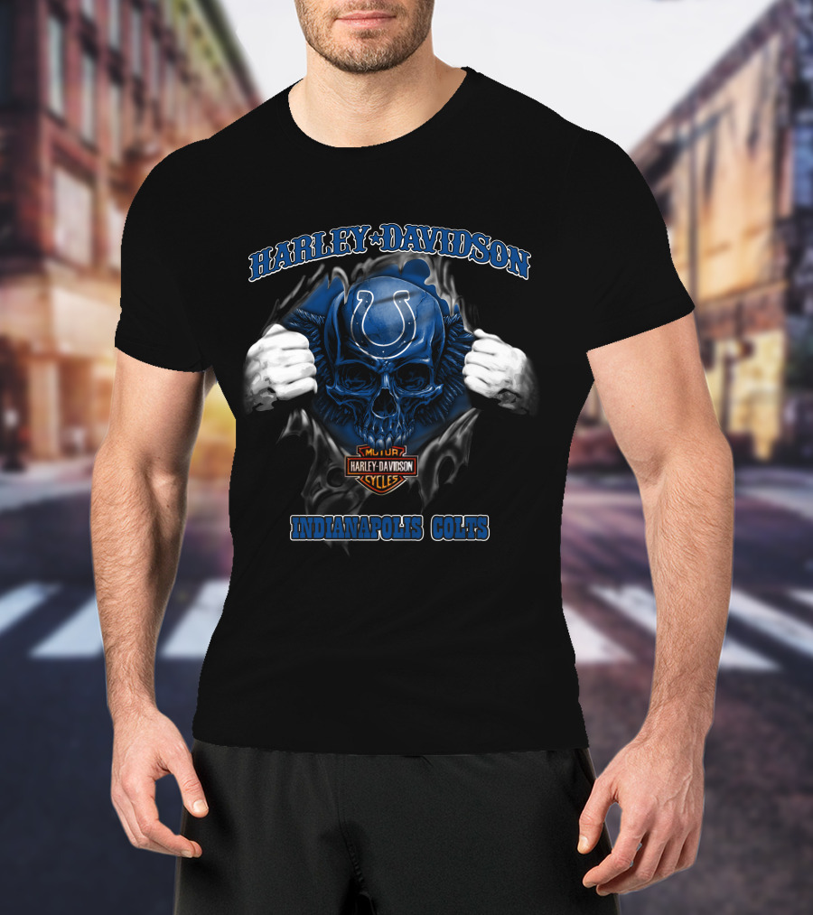 Harley Davidson Nfl Skull Indianapolis Colts T-Shirt
