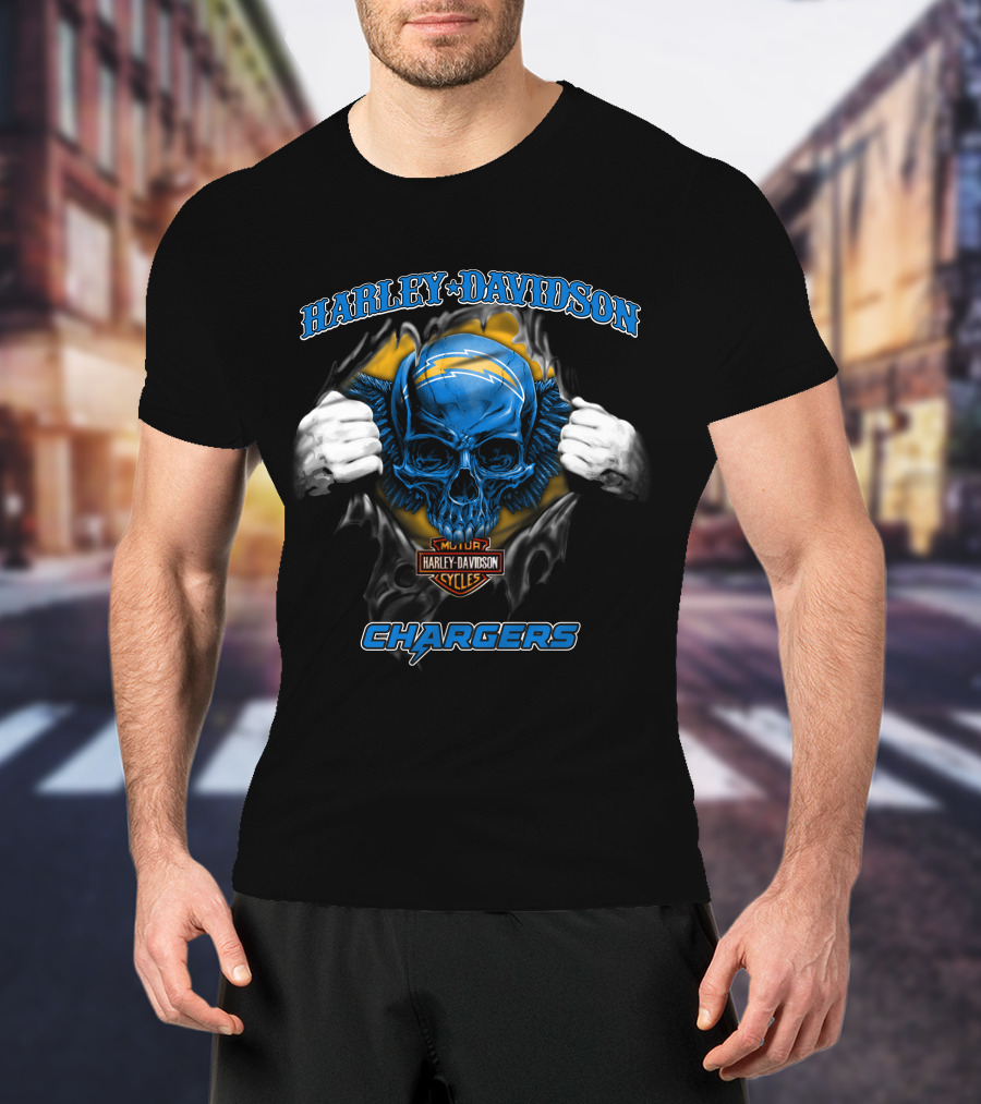 Harley Davidson Chargers Skull Nfl Los Angeles T-Shirt