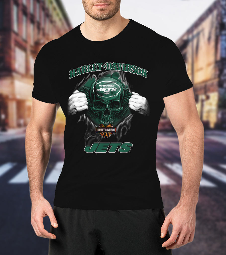 Harley Davidson New York Jets Skull Nfl T-Shirt