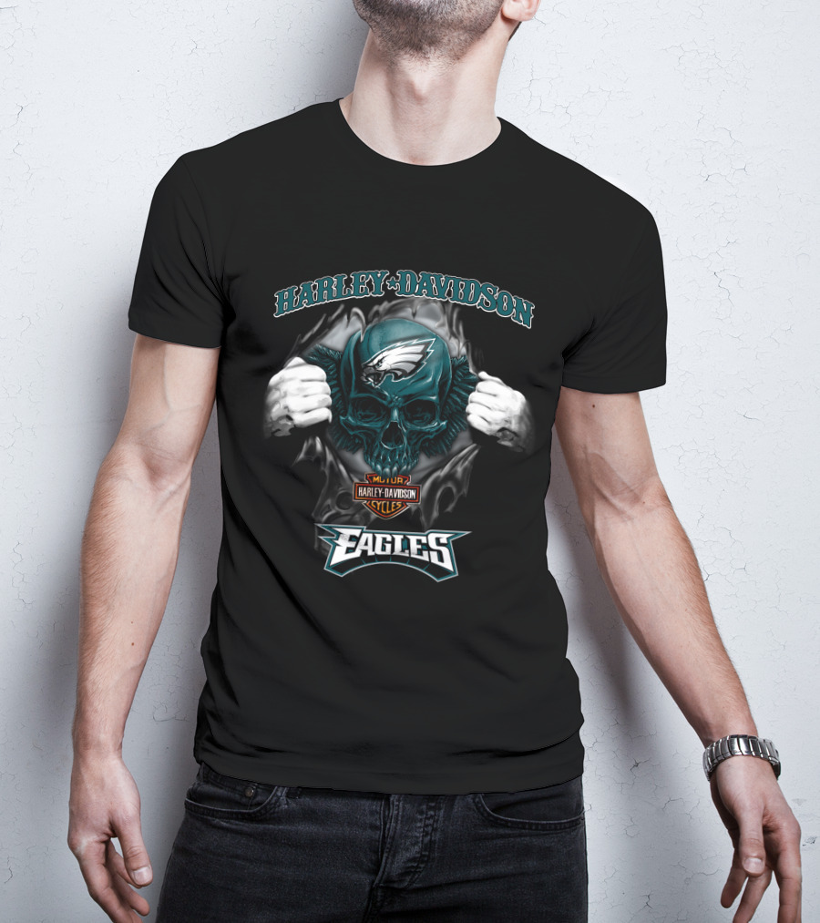 Harley Davidson Nfl Skull Philadelphia Eagles T-Shirt